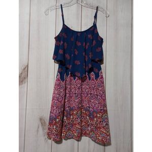 Xhiliration Dress Ladies Small Navy Pink Floral Spaghetti Strap Mini Y2K‎